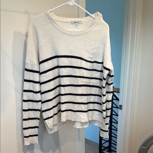 Madewell blue white striped sweater with front pocket 62% cotton